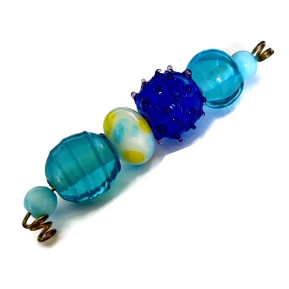 As Low As $2 Aqua Blue & Yellow Handmade Lampwork Artisan Rondelle Beads (6) - Picture 2 of 2